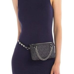 Michael Kors Signature Gray & Black Belt Bag with Pull Chain